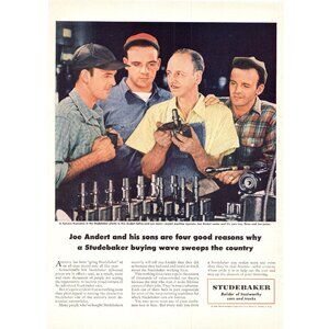 1950 Studebaker Engine Car Parts Vintage Print Ad Mechanic Car Shop 50s Wall Art